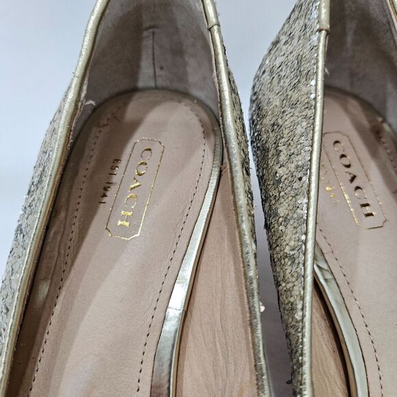 Coach Womens Monroe Sequin Bow Kitten Heels Size 7.5B Silver Low Heeled Shoes - Picture 7 of 14